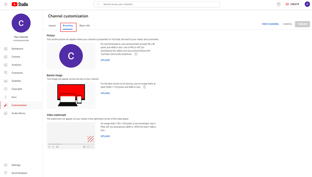 how to customize the branding of a YouTube channel