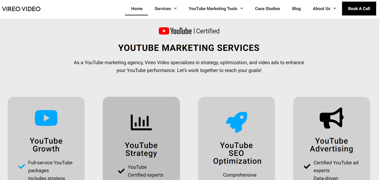 Vireo Video YouTube marketing agency homepage