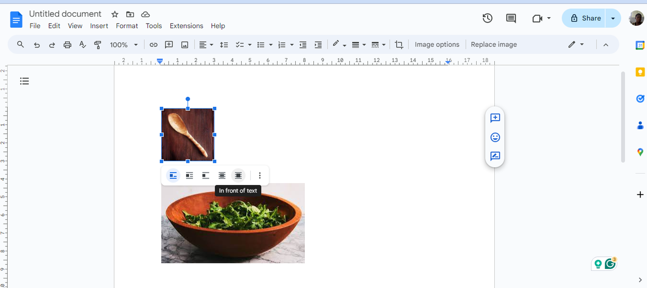 Fix image in front of background in Google Docs