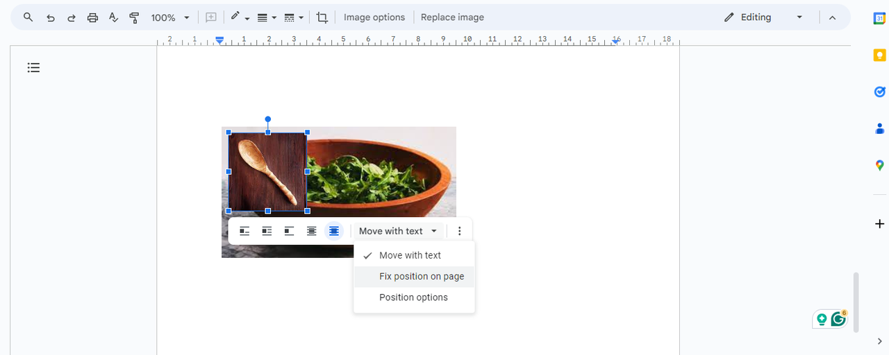 Place image over background in Google Docs