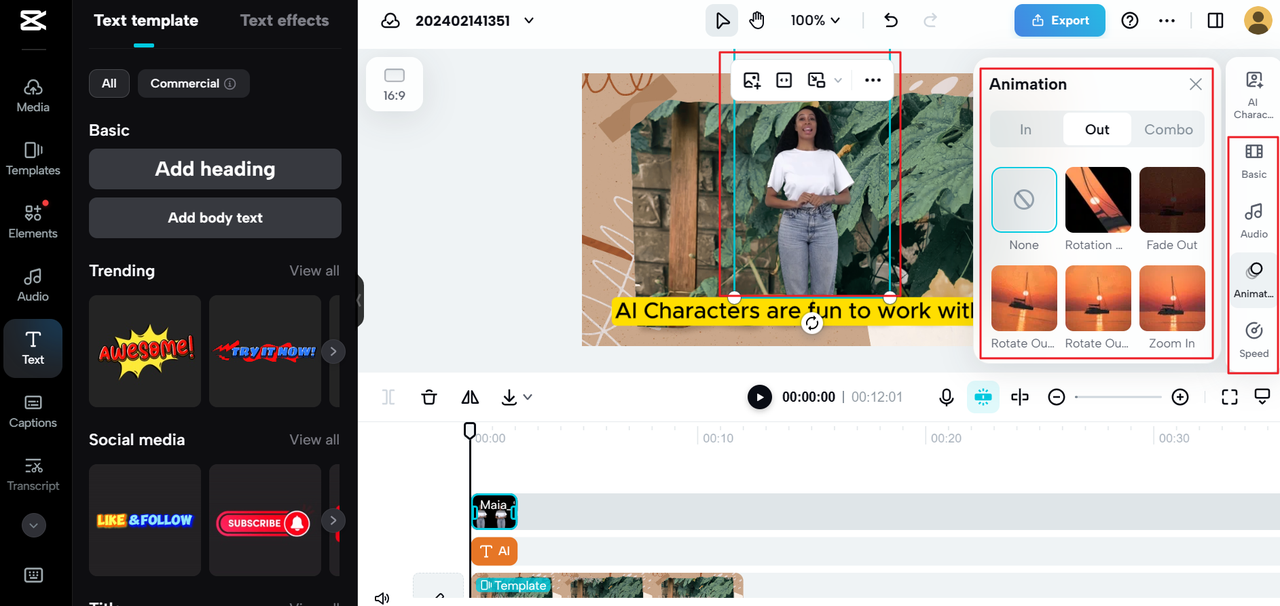 Customize an AI character on the CapCut online AI character app