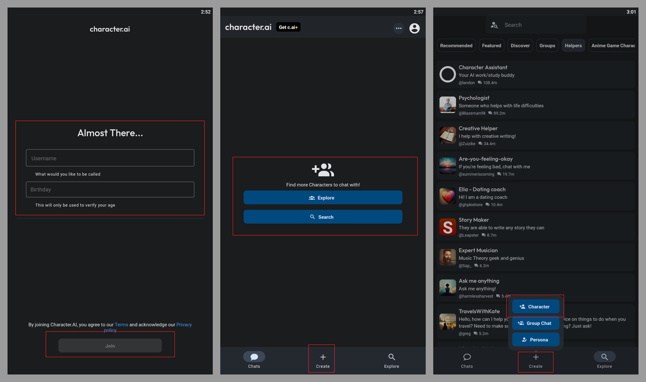 how to create AI character using Character AI on Android phone