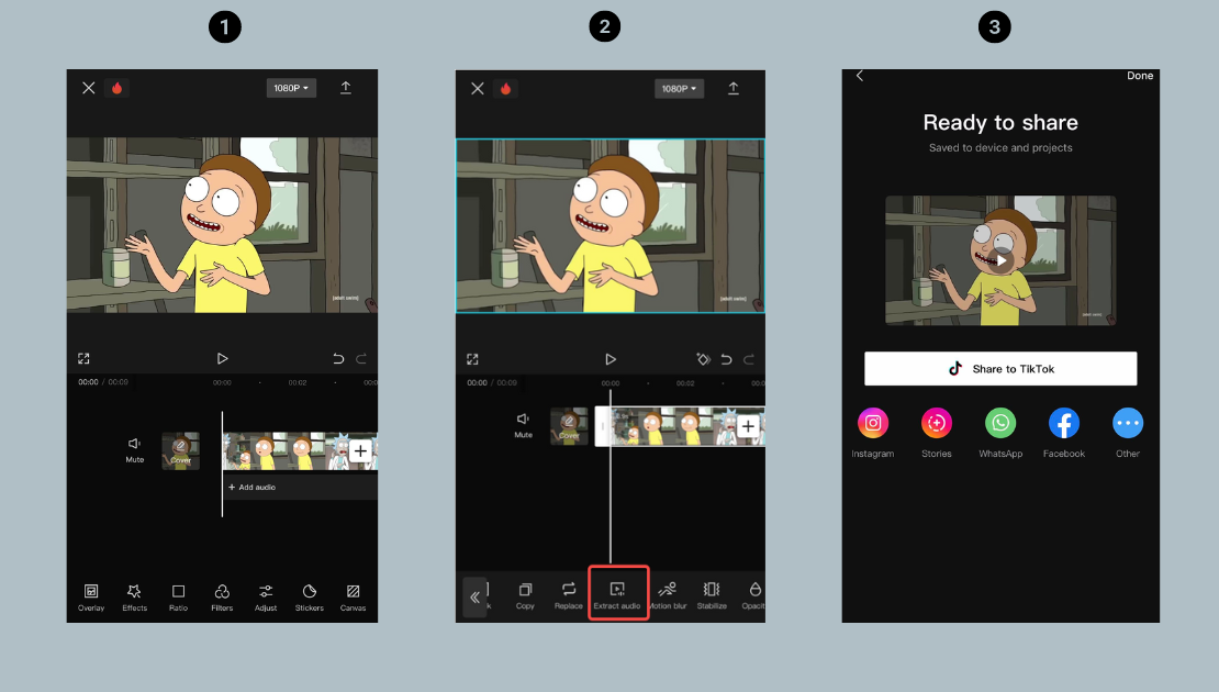 Extract audio with CapCut mobile video editor