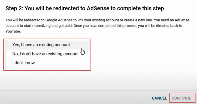 how to choose an account for Google AdSense