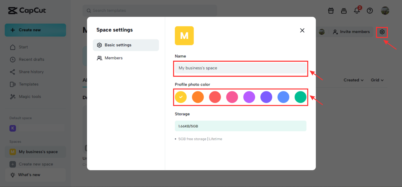 Edit your space setting