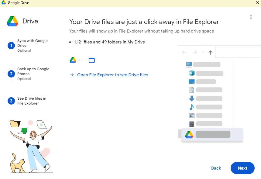 Open File Explorer to see Drive files