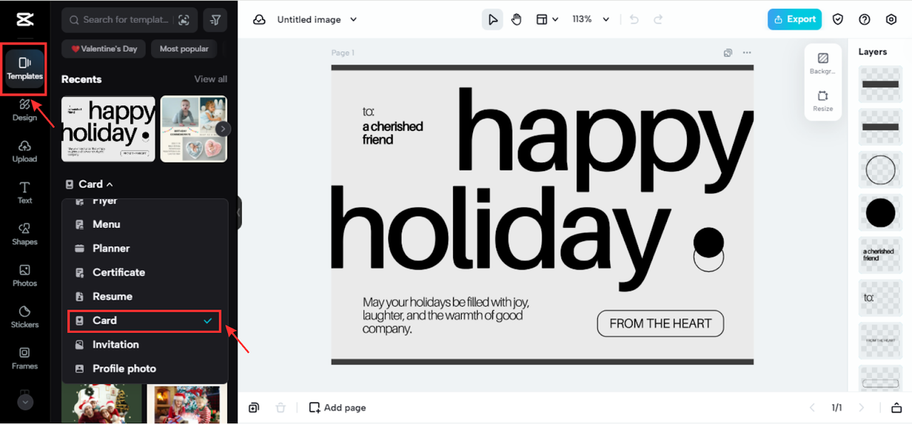 Pick a holiday card template