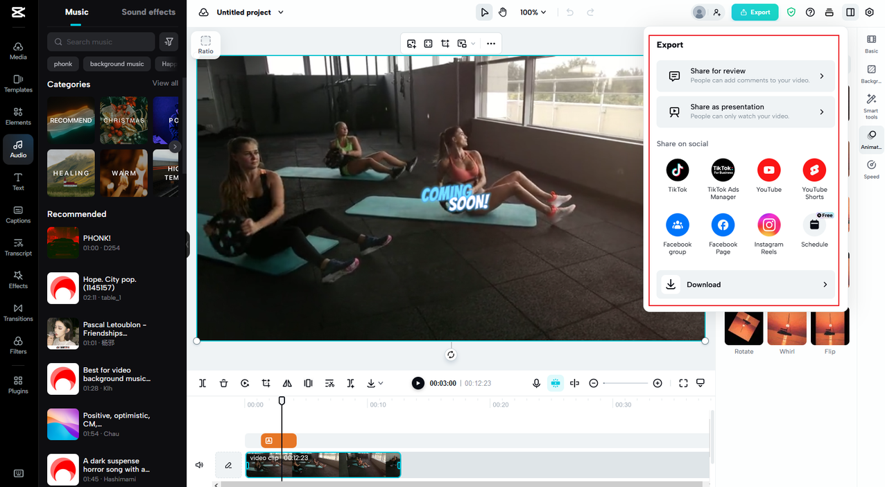 export to share video on CapCut online video editor