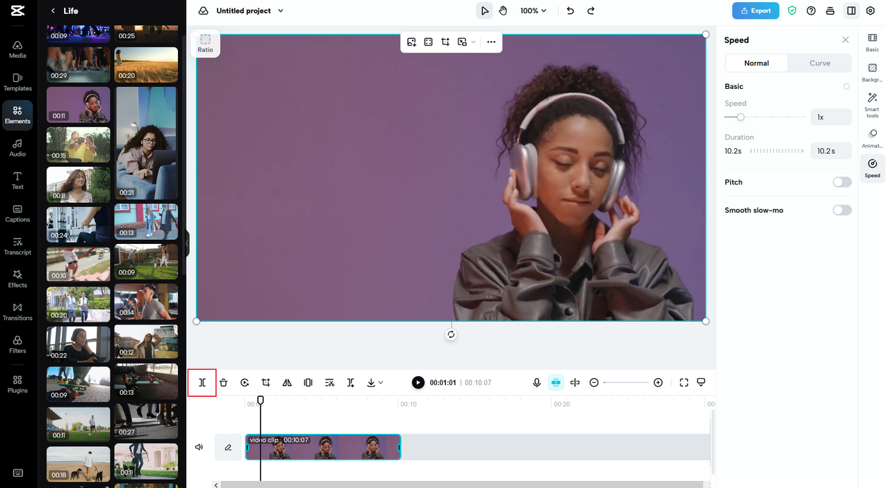 how to use the split feature to split video on CapCut online video editor