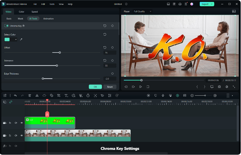 how to use the Chroma key feature to remove background on Filmora