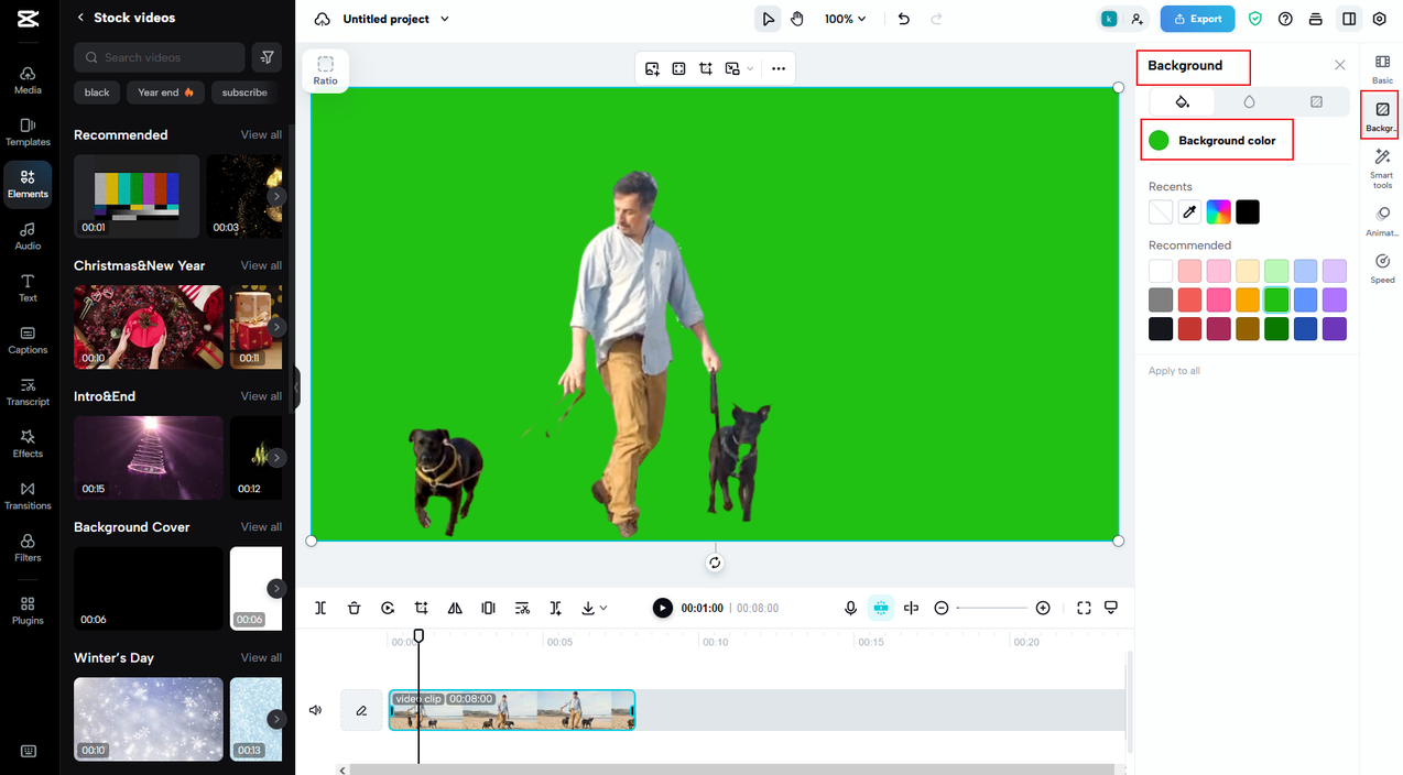 how to insert green background on CapCut online video editor