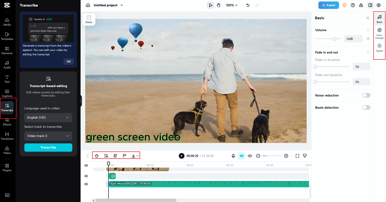 how to add audio and edit speech on CapCut online video editor