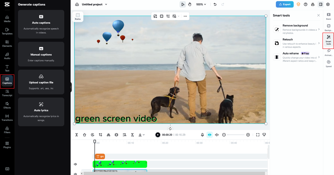 how to use smart tools to edit video on CapCut online video editor