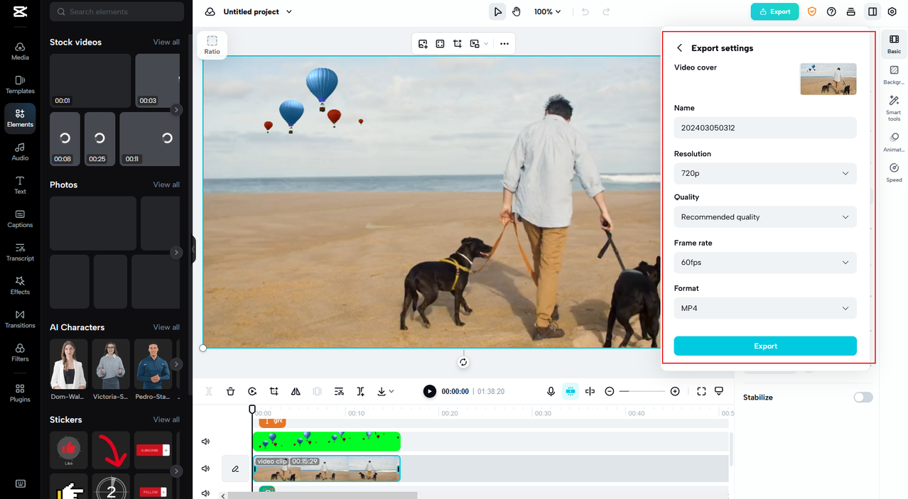 how to adjust export settings on the CapCut online video editor