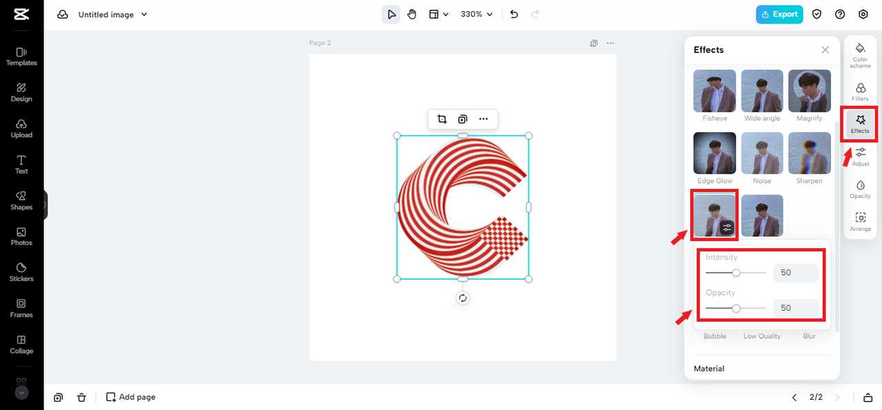 applying effect to the website icon in CapCut Online