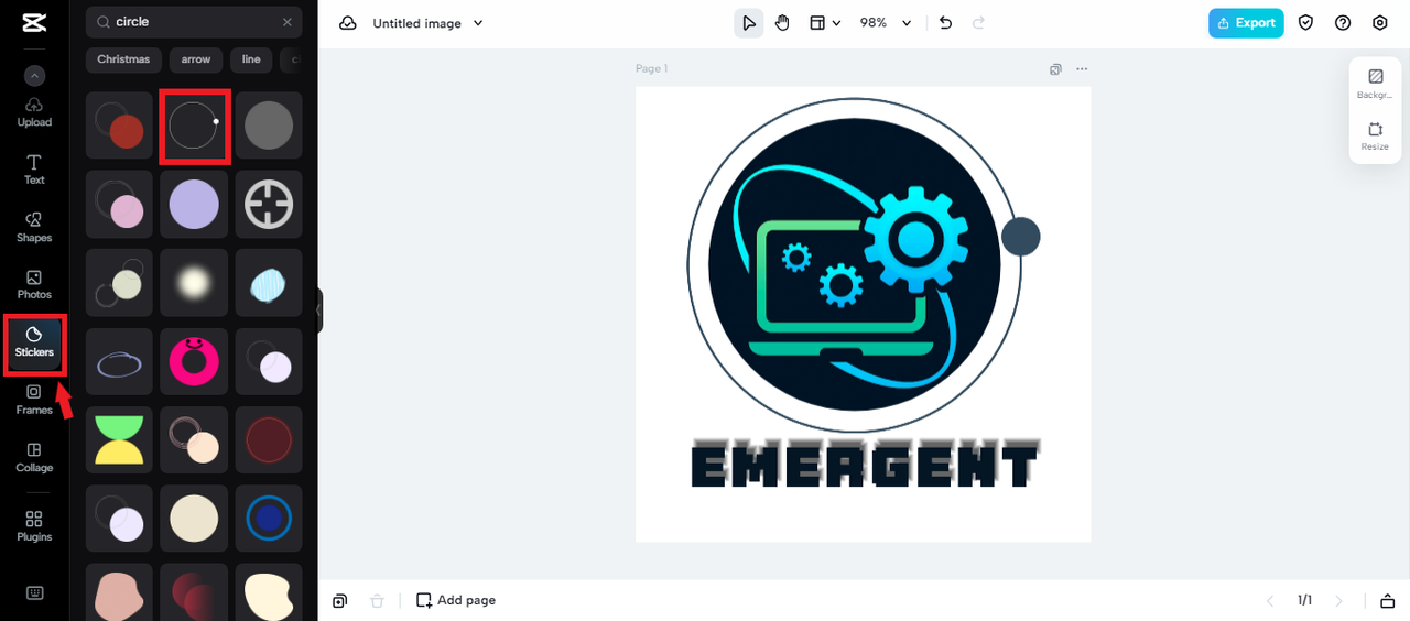 adding stickers to the icon in CapCut Online