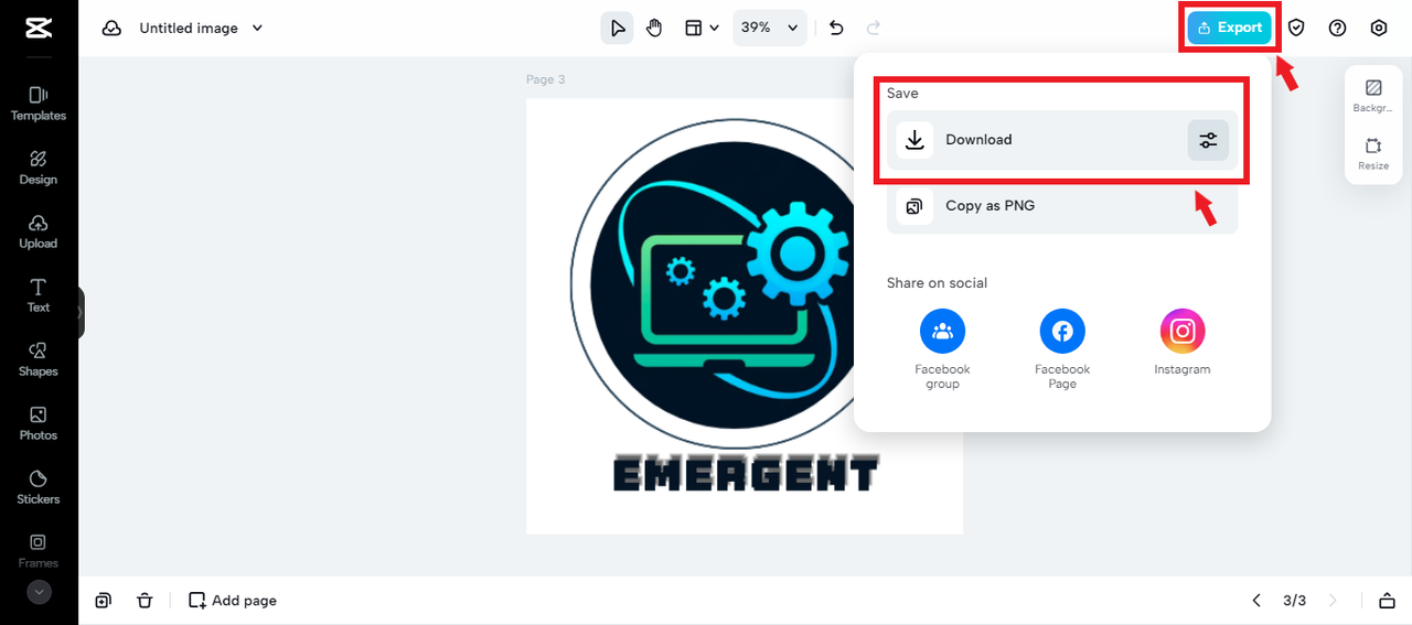 exporting icon from CapCut Online