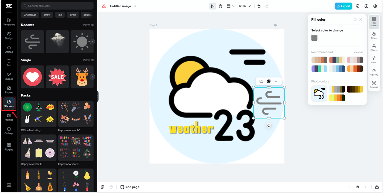 Adding sticker to Android icon in CapCut Online