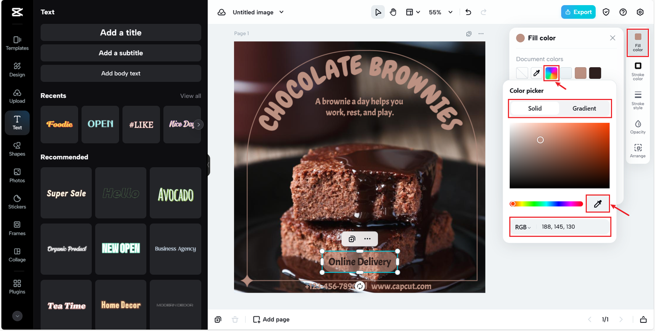 Color picker to customize chocolate logo colors