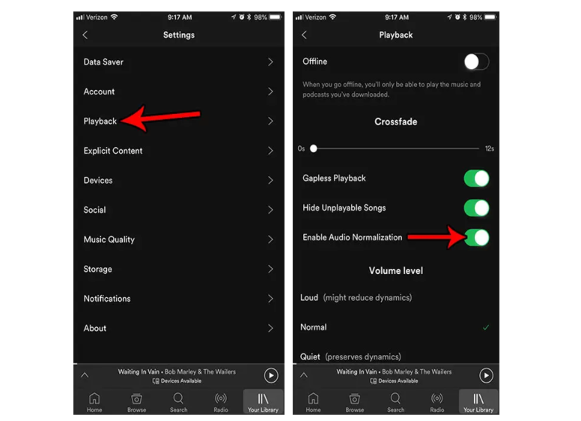 How to enable Spotify audio normalization on iPhone