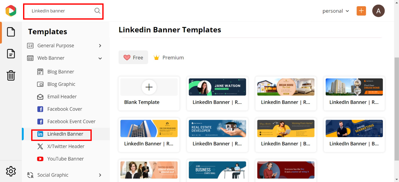 select linkedin banner template