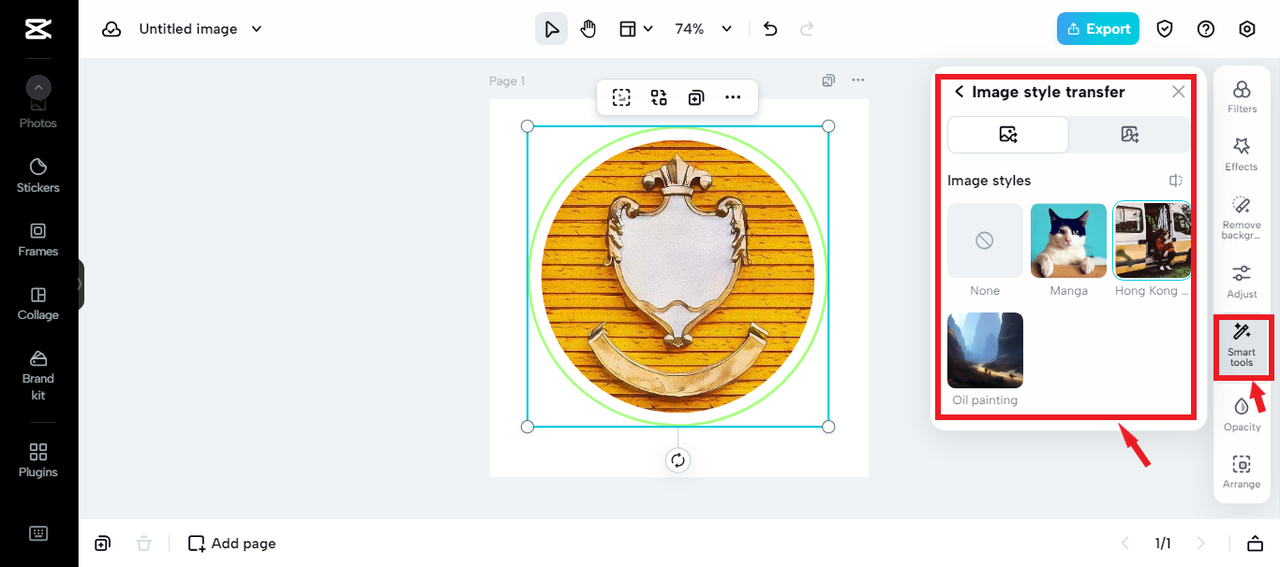 tranferring emblem image style in CapCut Online