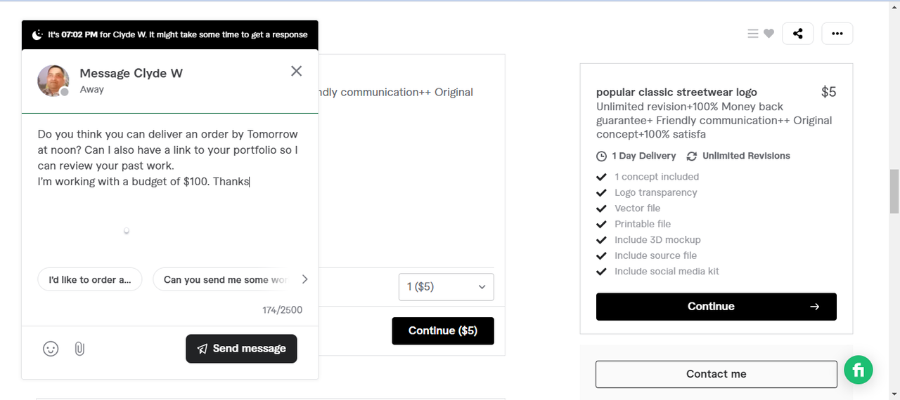 Message freelancers on Fiverr