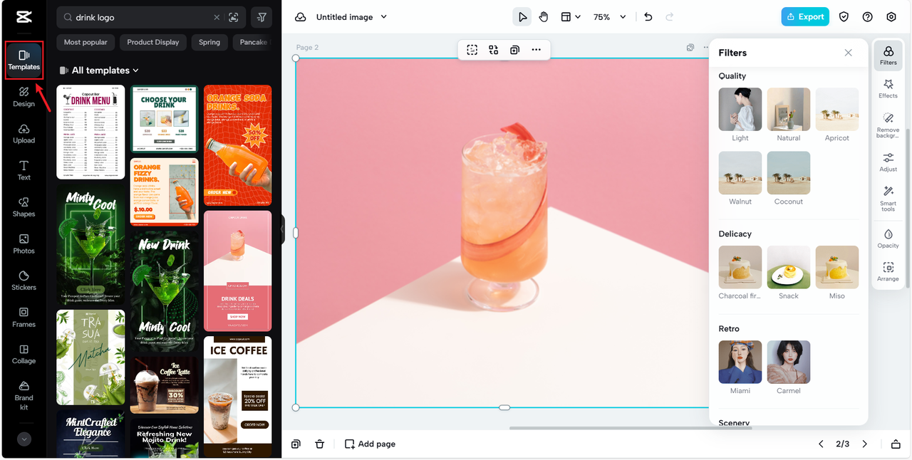 Drink logo templates in CapCut Online