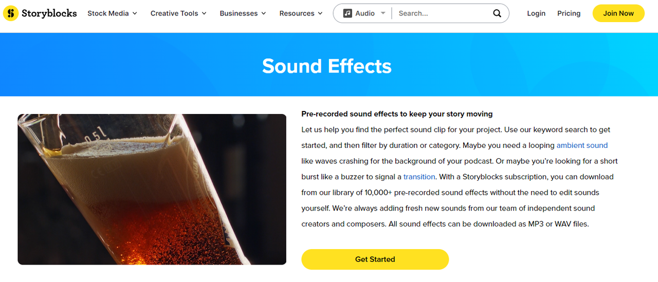 Storyblocks sound effects page