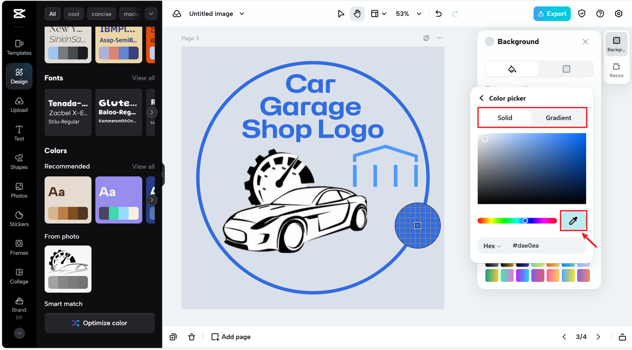 Color picker for car garage logo design