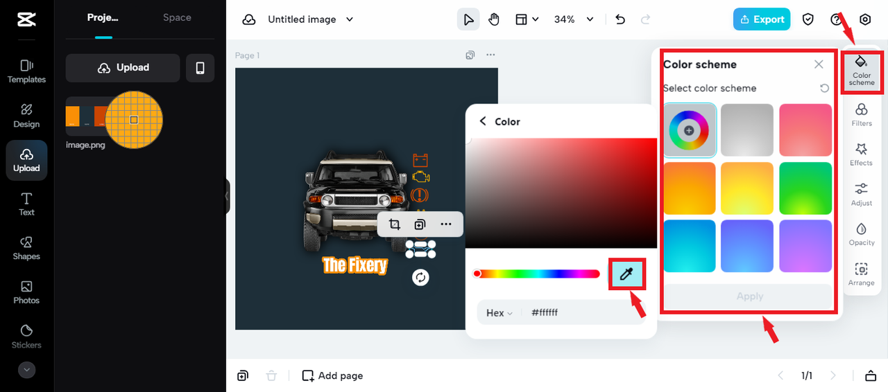 extracting color from image for automotive logo in CapCut Online