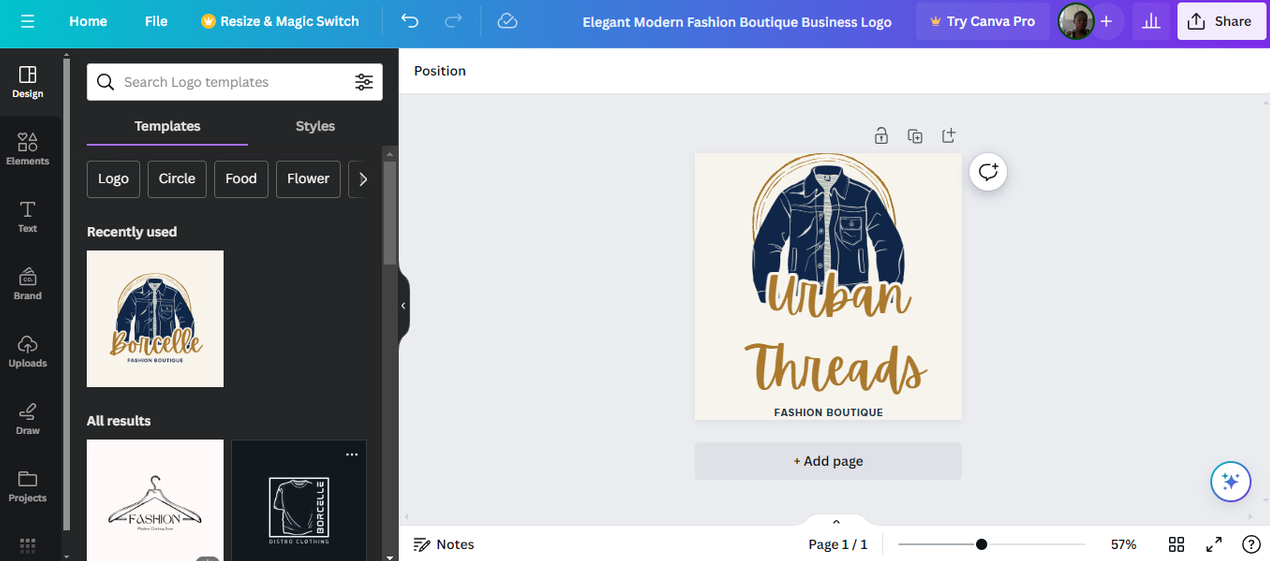 Apparel business logo with Canva