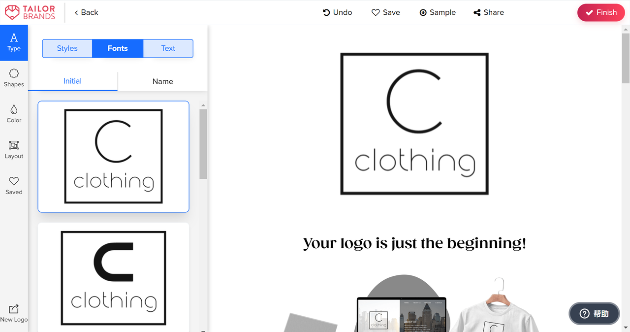 Generate logos with Tailor Brands clothing logo maker