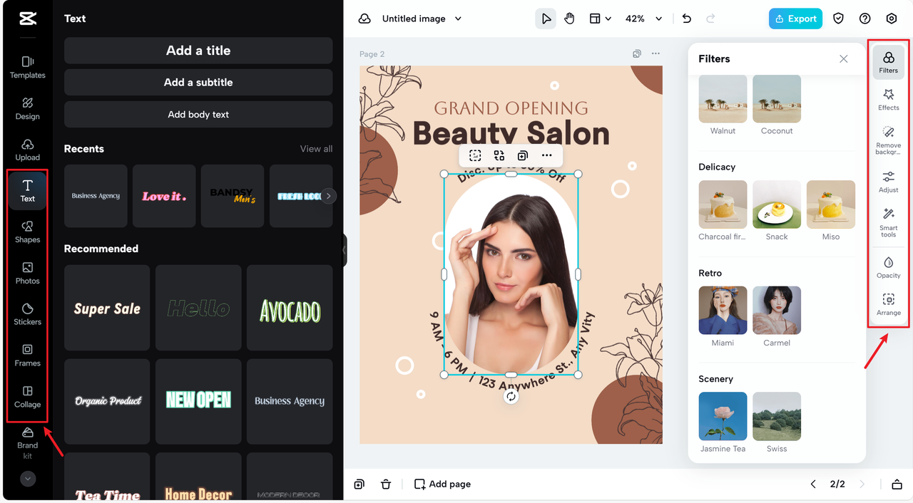 Choose editing elements for beauty salon design logo