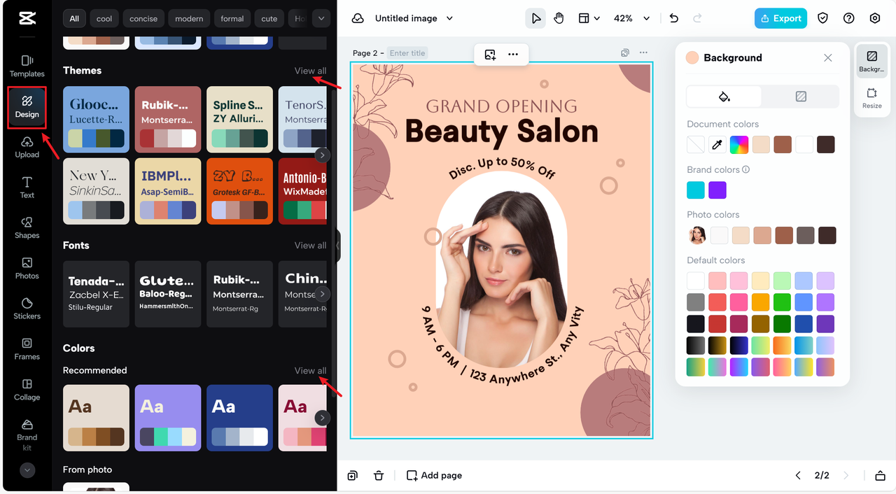 Apply color themes to beauty salon logo