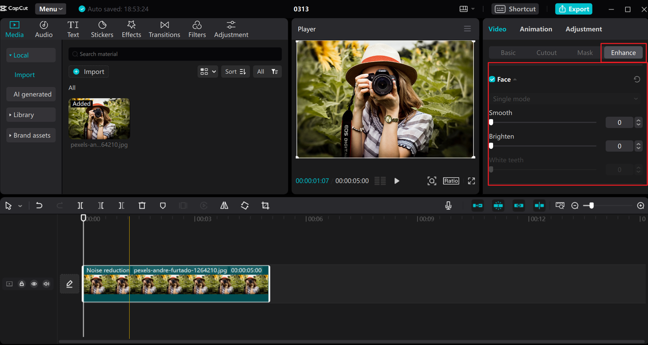 Enhance an image on the CapCut Pro PC editor