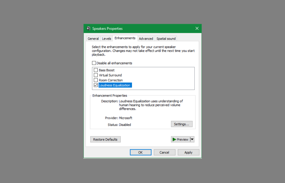 how to enhance audio via the Windows 10 sound enhancement settings