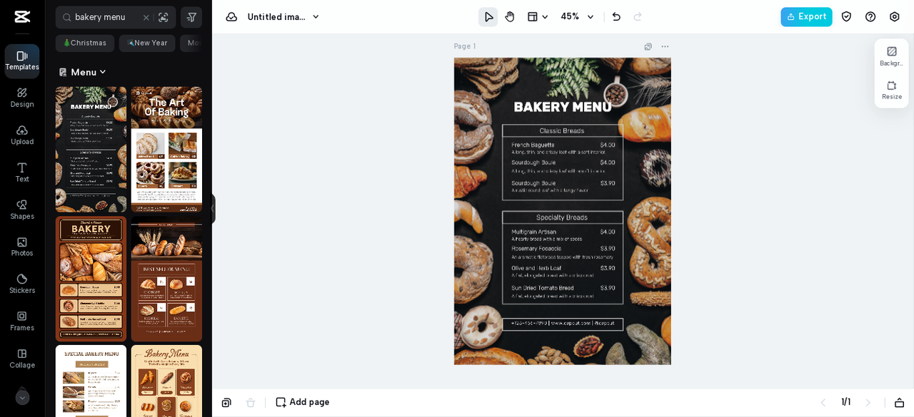bakery menus
