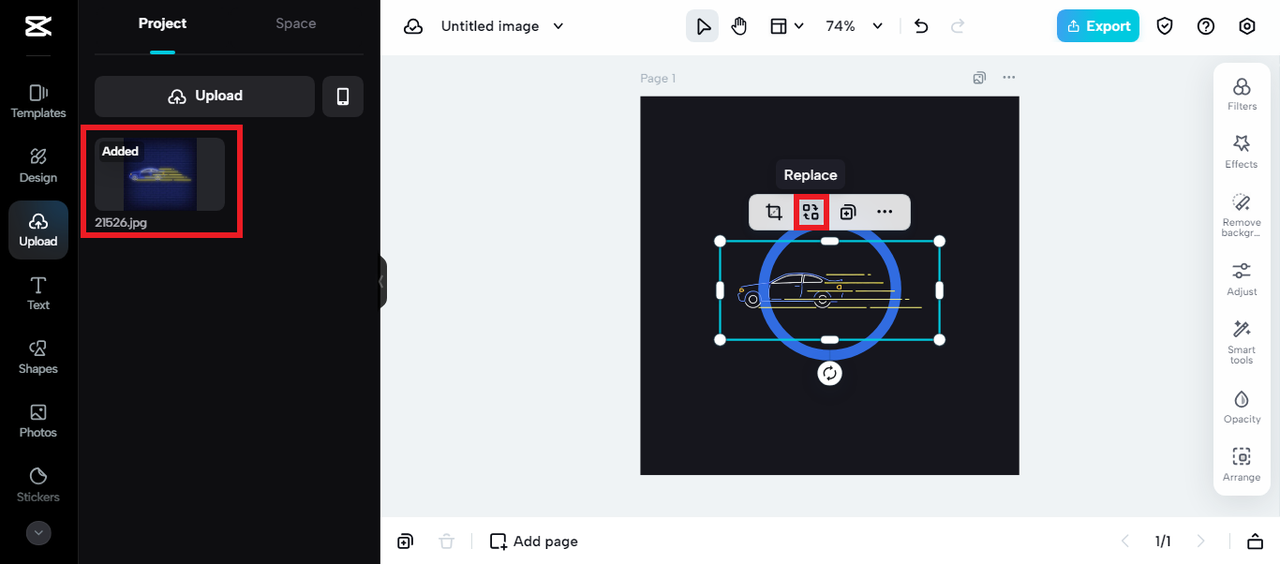 replacing image in the template in CapCut Online