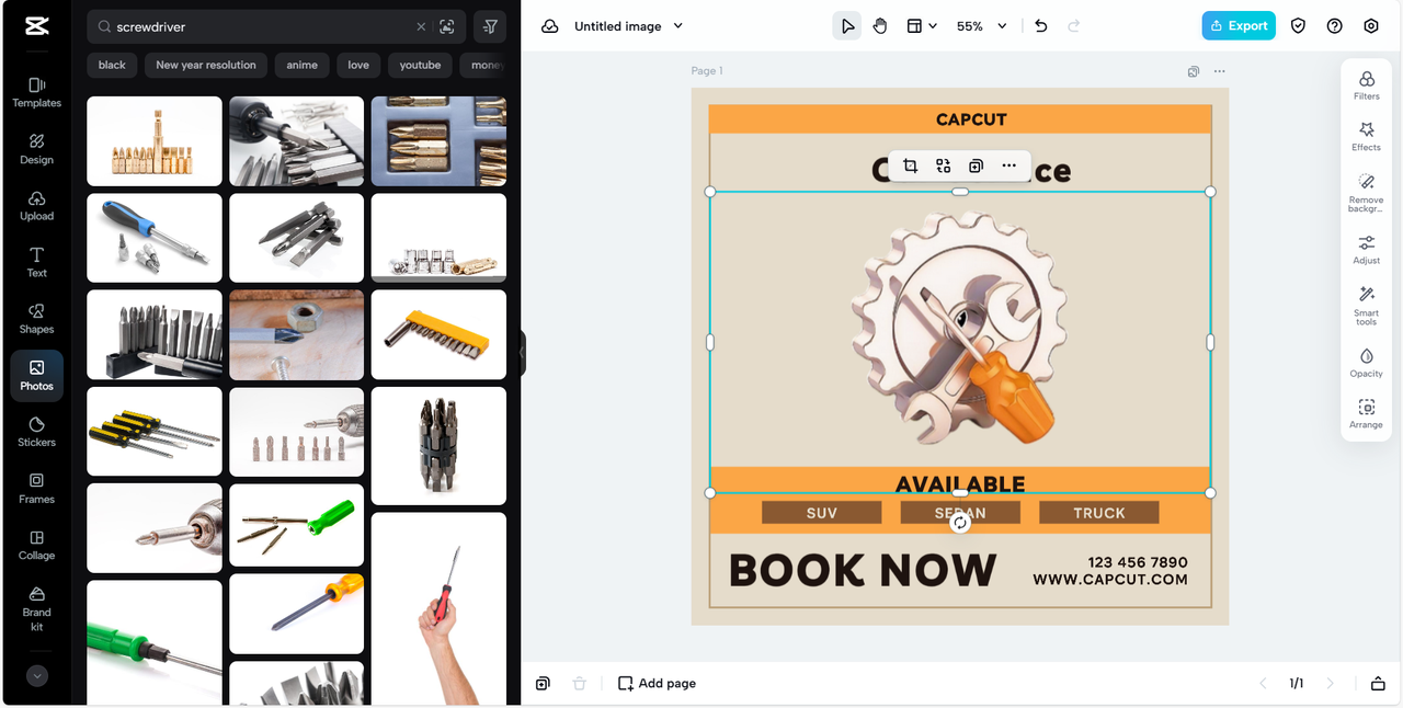 Screwdriver and other elements for car service logo