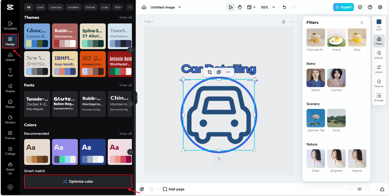 Optimize color of auto detailing logo template