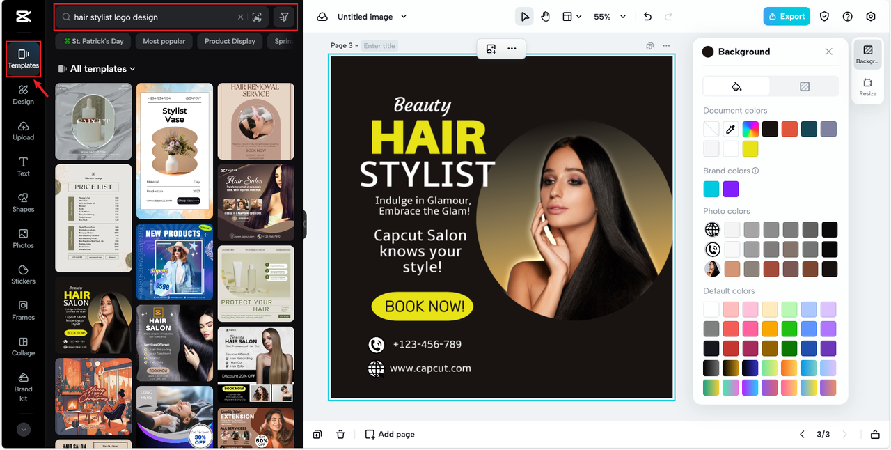 CapCut templates and designs for hair beauty salon logo