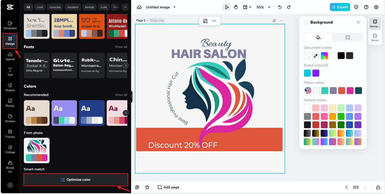 Optimize color of hair stylist logo design