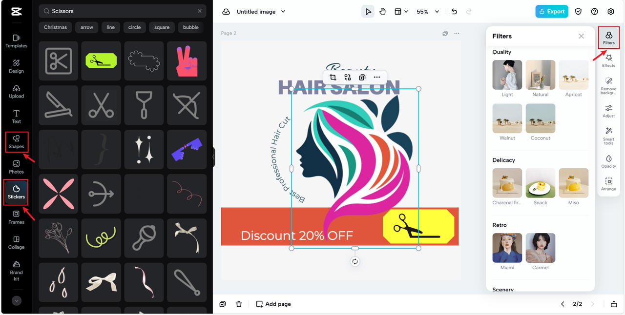 Add creative elements to hair stylist logo design