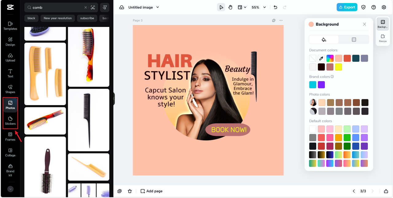 Use comb elements in hair stylist logo design