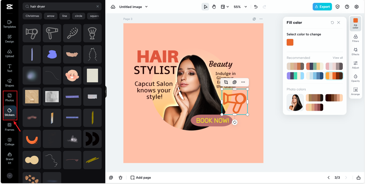 hair dryer illustrations in hair beauty salon logo