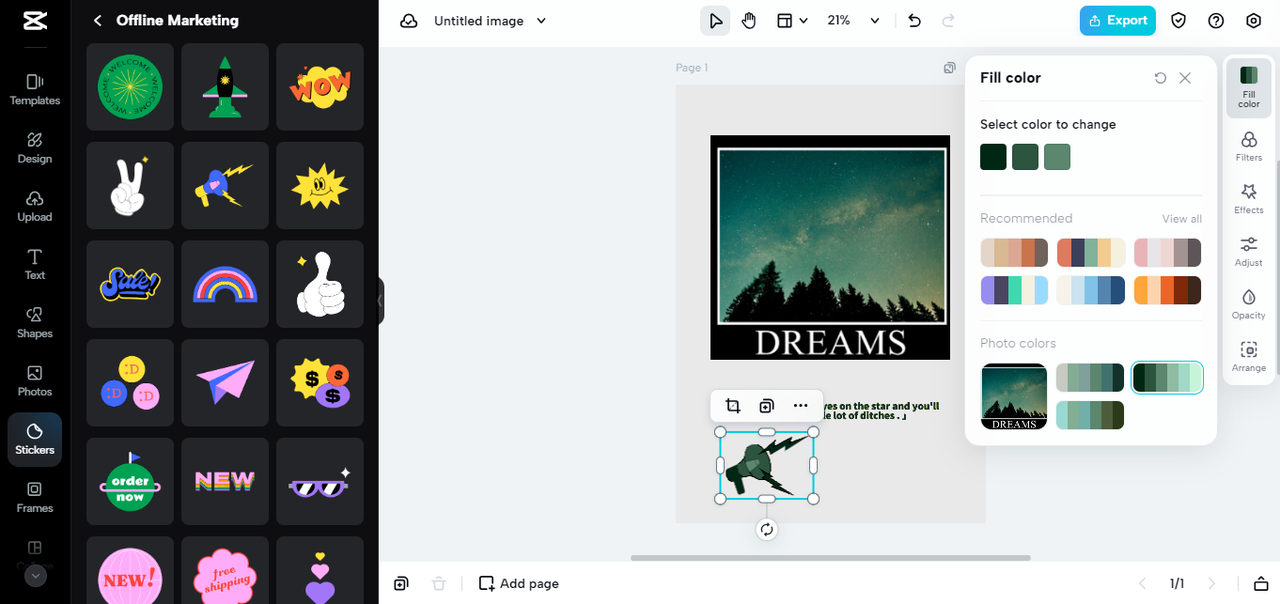 generate images with stickers, colors, and text