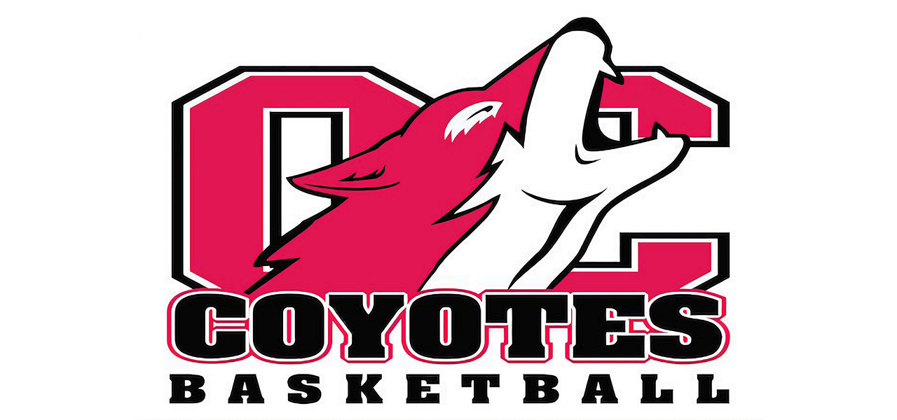 The Coyotes Den basketball team logo painting on the court wall