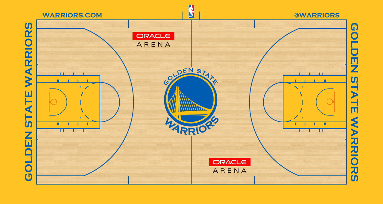 Golden State Warriors team logo on the court floor