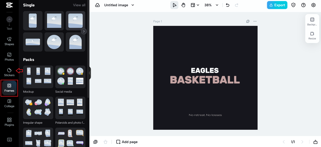 further edit the basketball logo with elements such as frames, stickers, or color adjustment tools